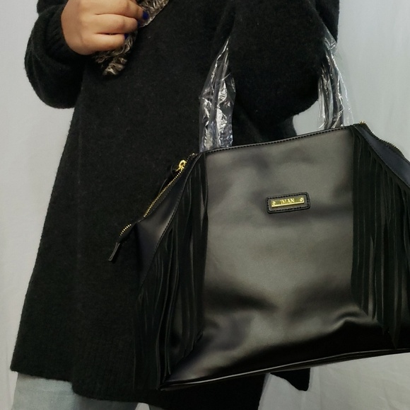 IMAN Genuine Leather Fringe Satchel - Picture 2 of 7